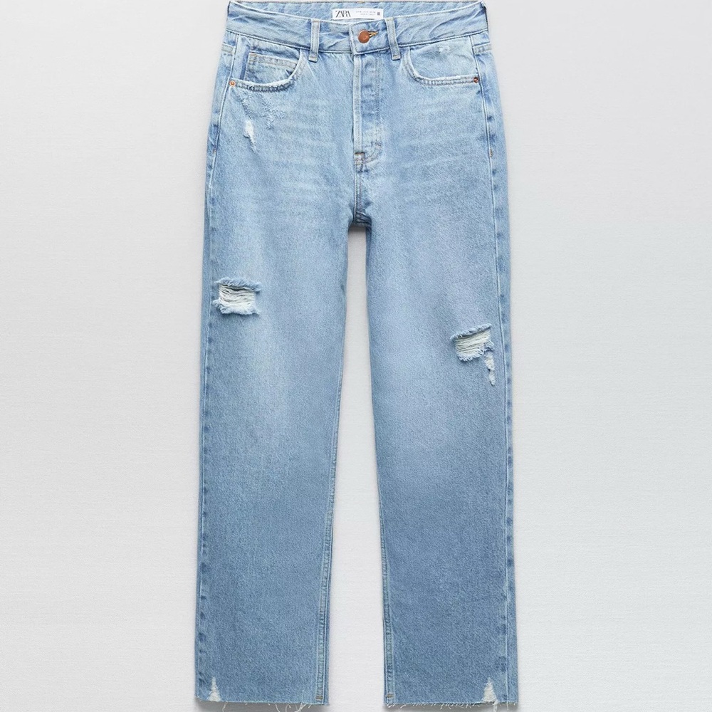 Zara Sky Blue Ripped Denim